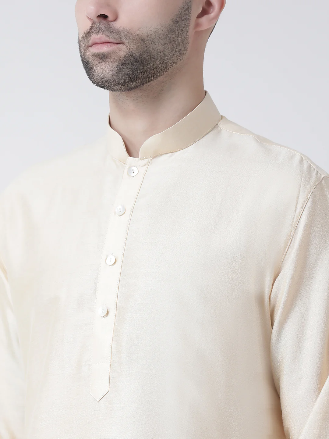 Beige Silk Blend Solid Kurta Dhoti Set - Image 4