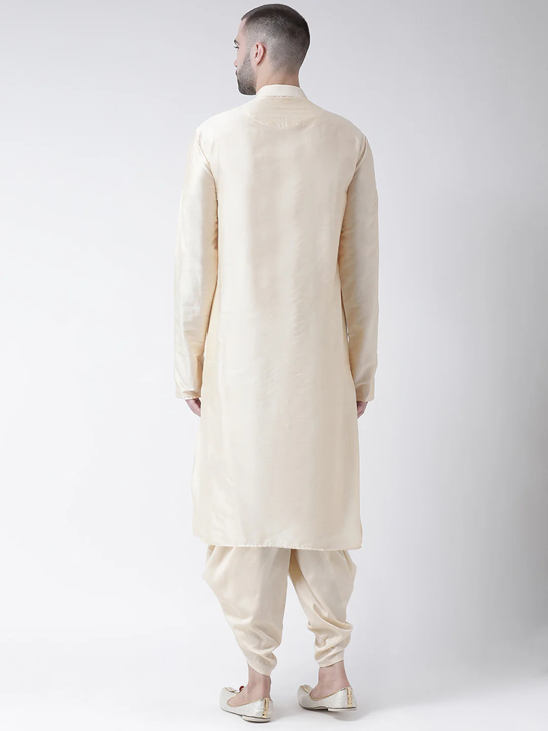 Beige Silk Blend Solid Long Kurta - Image 3