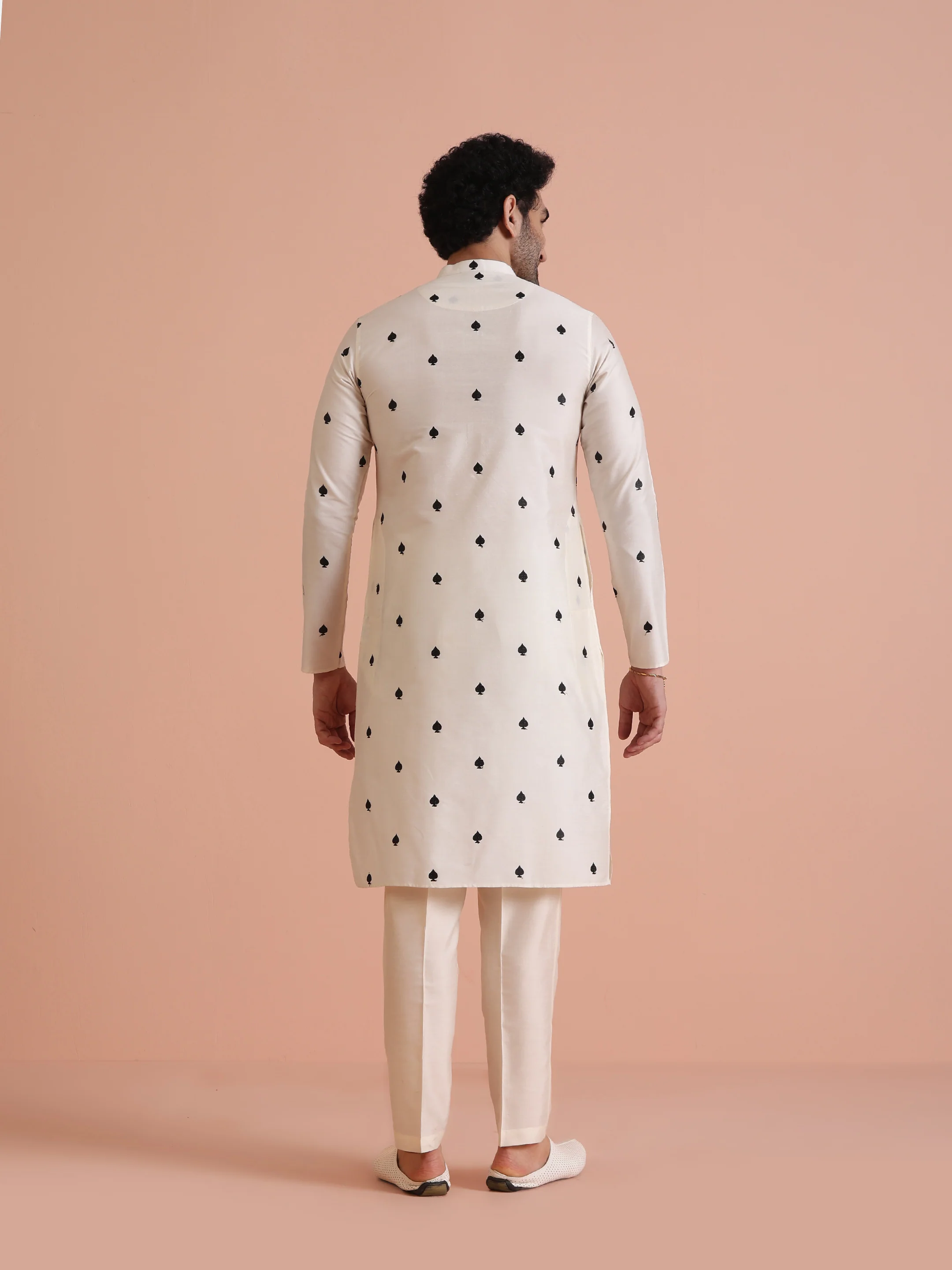 White embroidered Kurta with White Trouser - Image 4