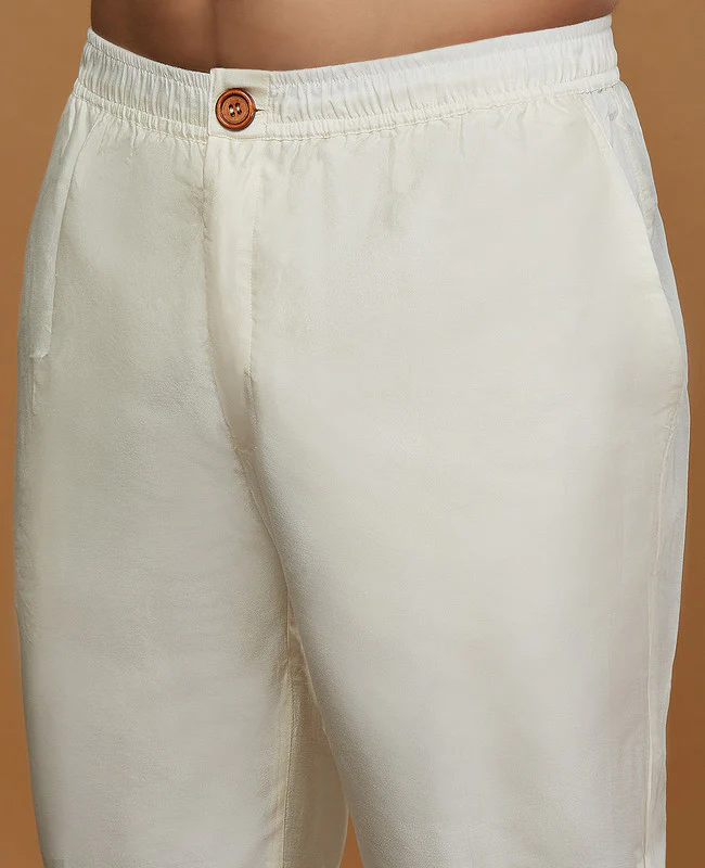Cream Cotton Embroidered Kurta Trouser Set - Image 6