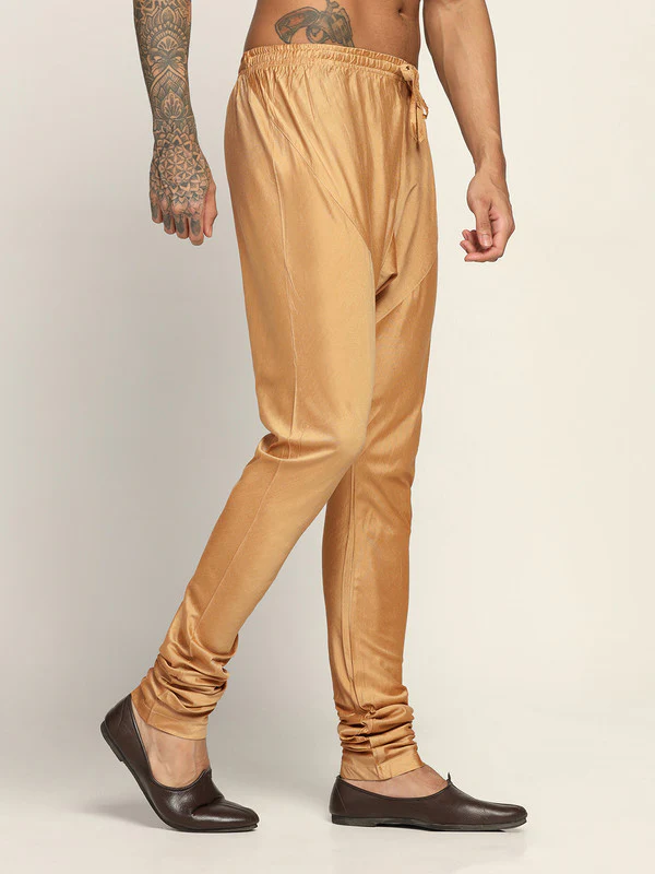 Gold Silk Blend Solid Churidar. - Image 2