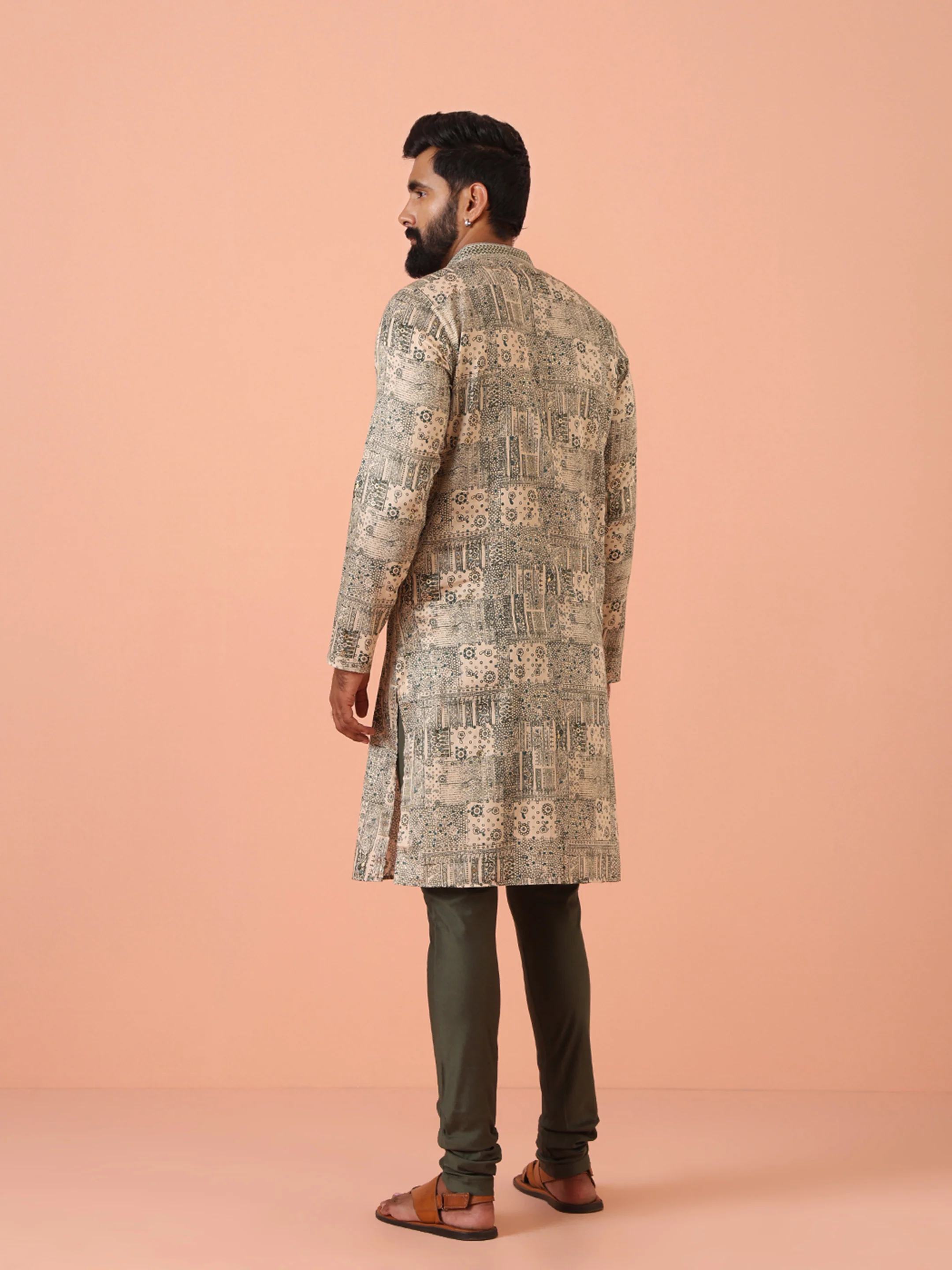 Men Green Abstract Kurta Churidar Set - Image 5