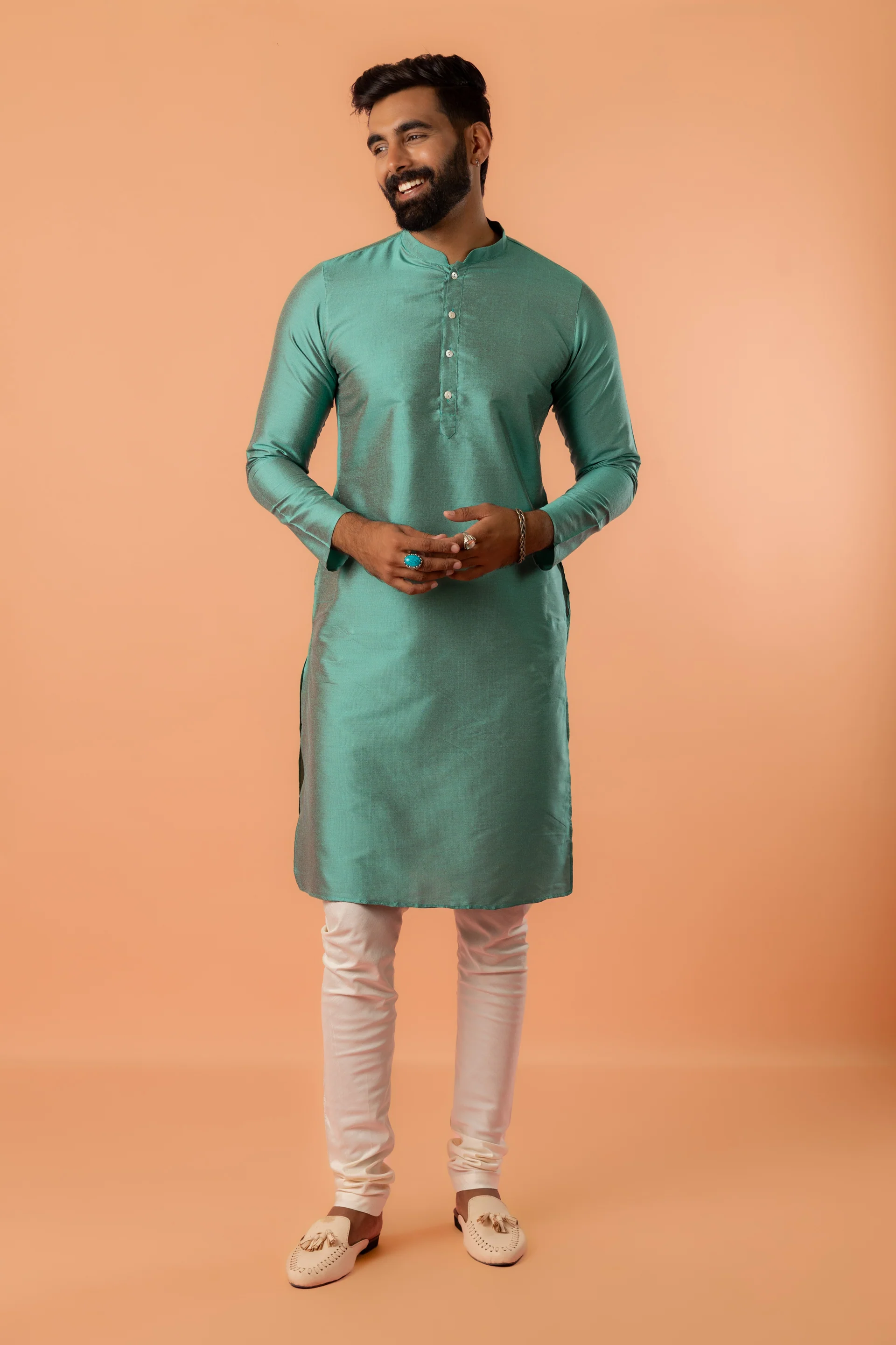 Green Jacket Kurta Churidar Set - Image 7