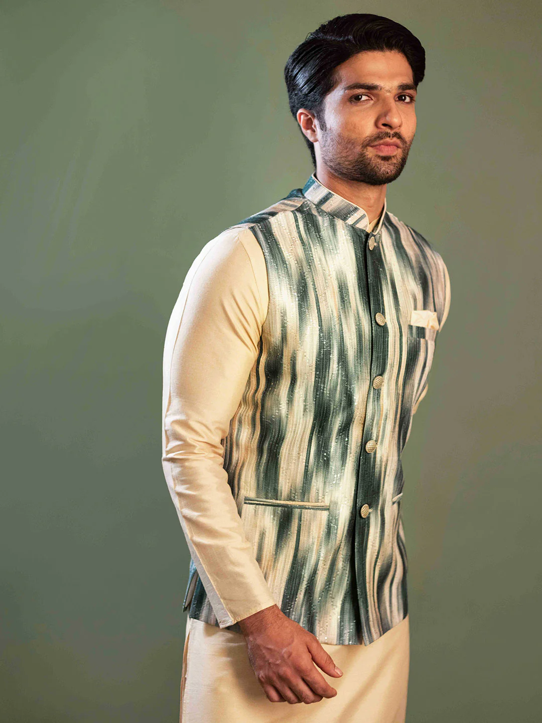 Kisah Men Green Nehru Jacket (Set of 1) - Image 2