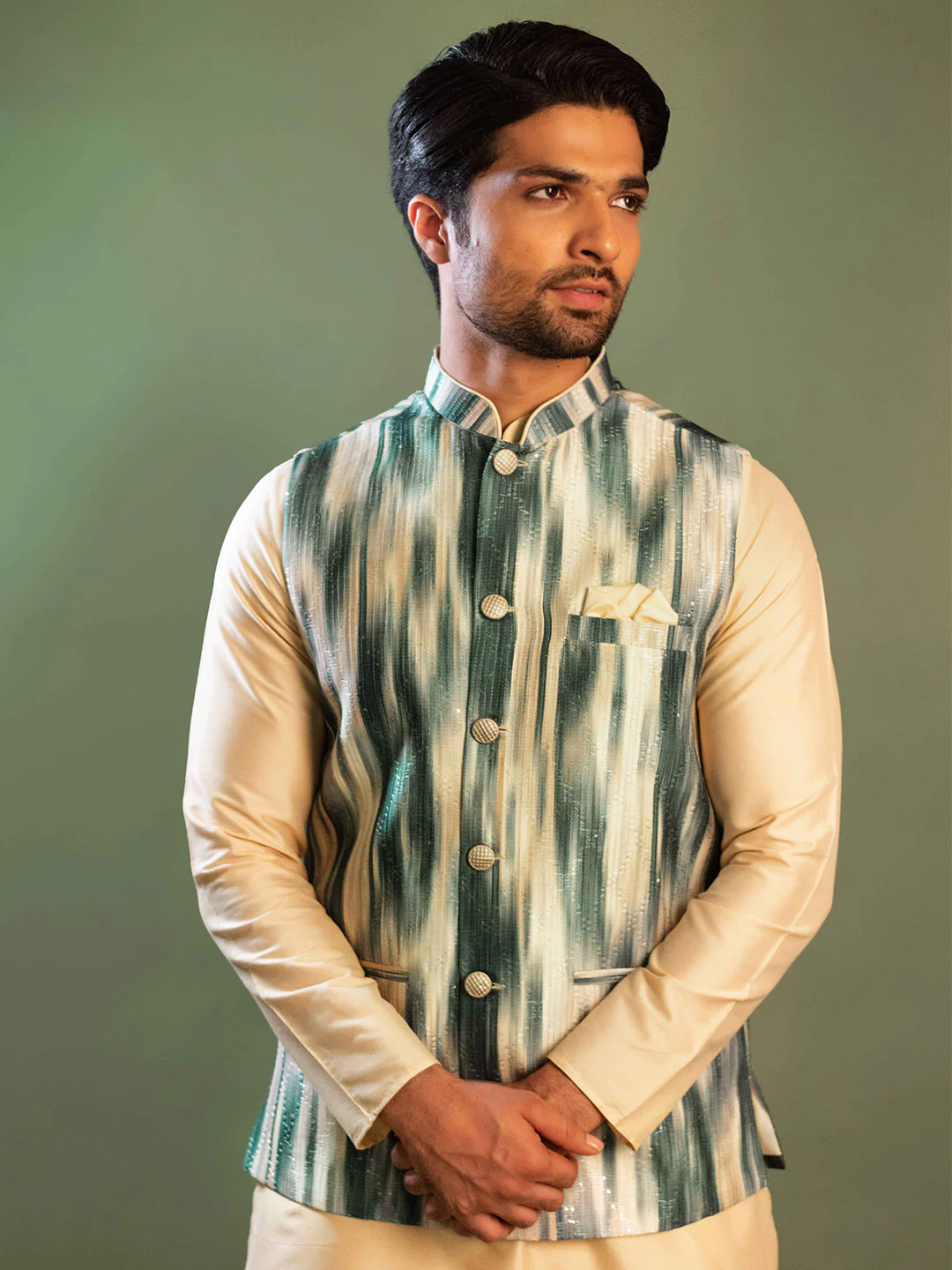 Kisah Men Green Nehru Jacket (Set of 1) - Image 3