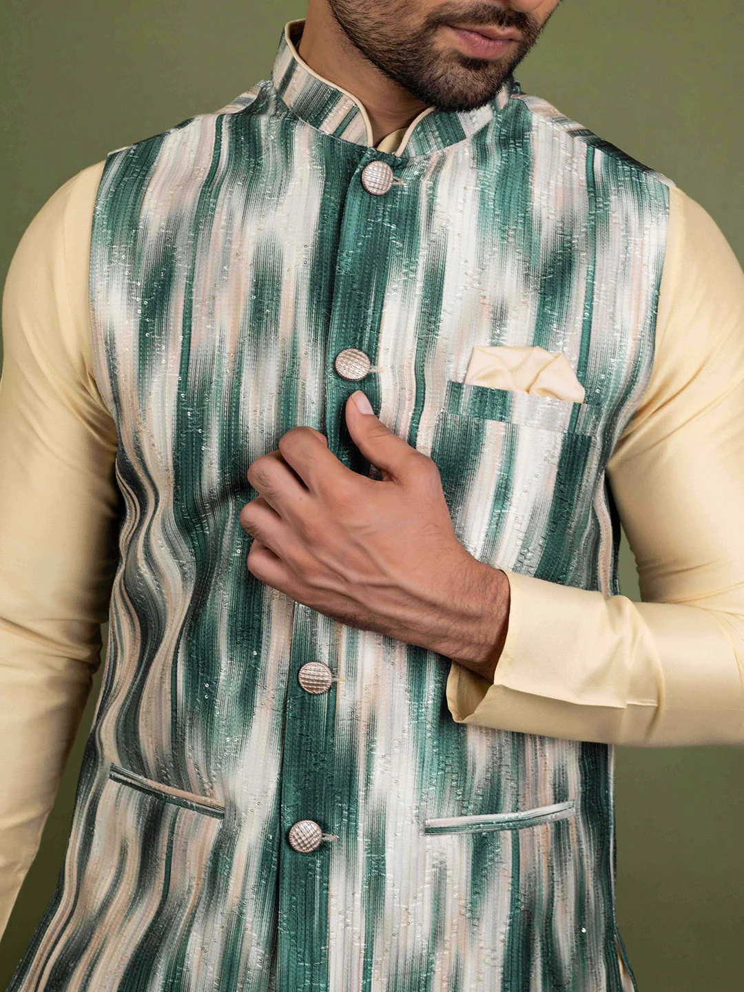 Kisah Men Green Nehru Jacket (Set of 1) - Image 5