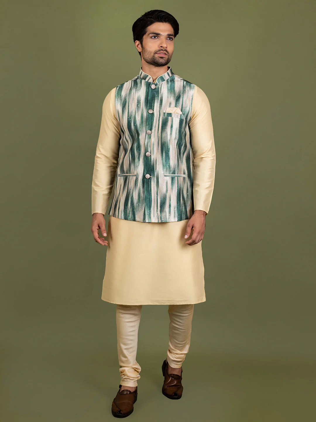 Kisah Men Green Nehru Jacket (Set of 1) - Image 6