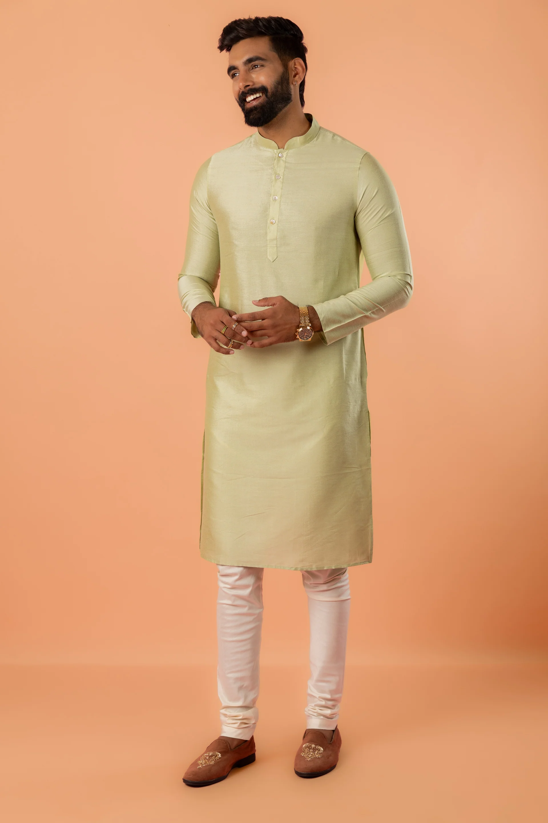 Pastel Green Kurta Jacket Churidar Set - Image 7