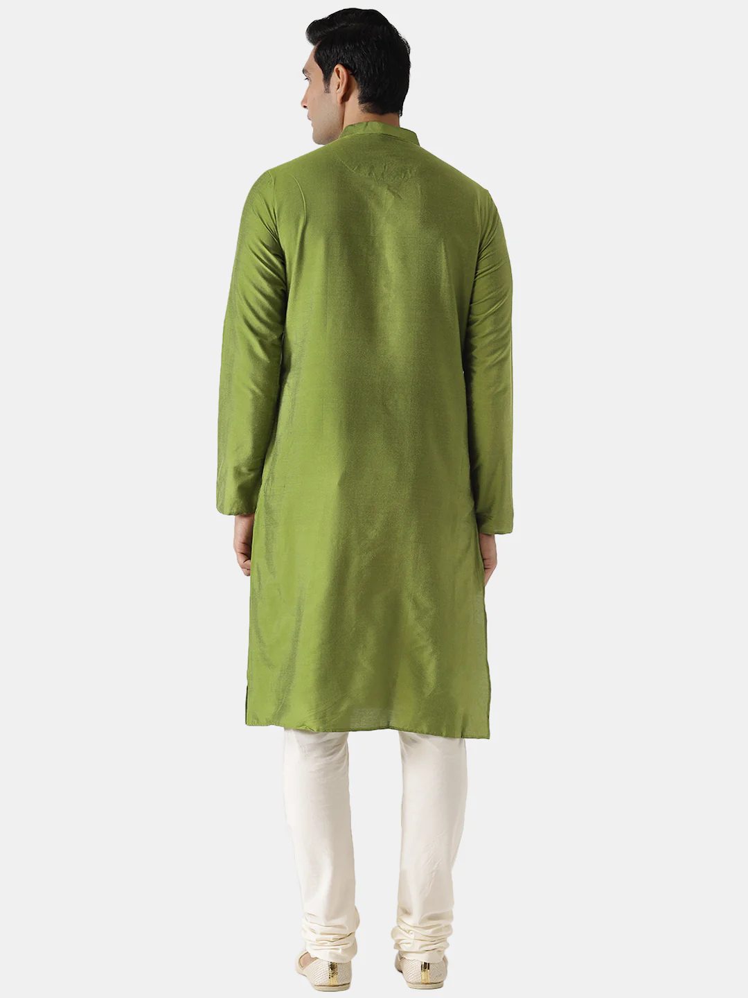 Green Solid Kurta with Cream Churidar - Image 4