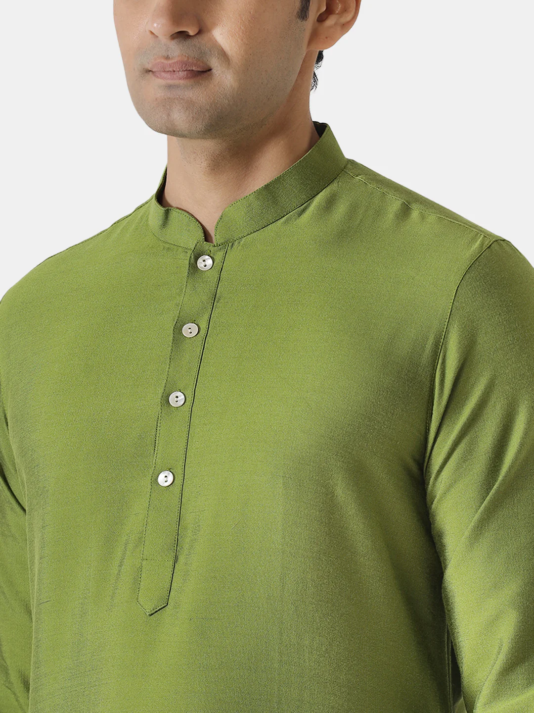 Green Solid Kurta with Cream Churidar - Image 5