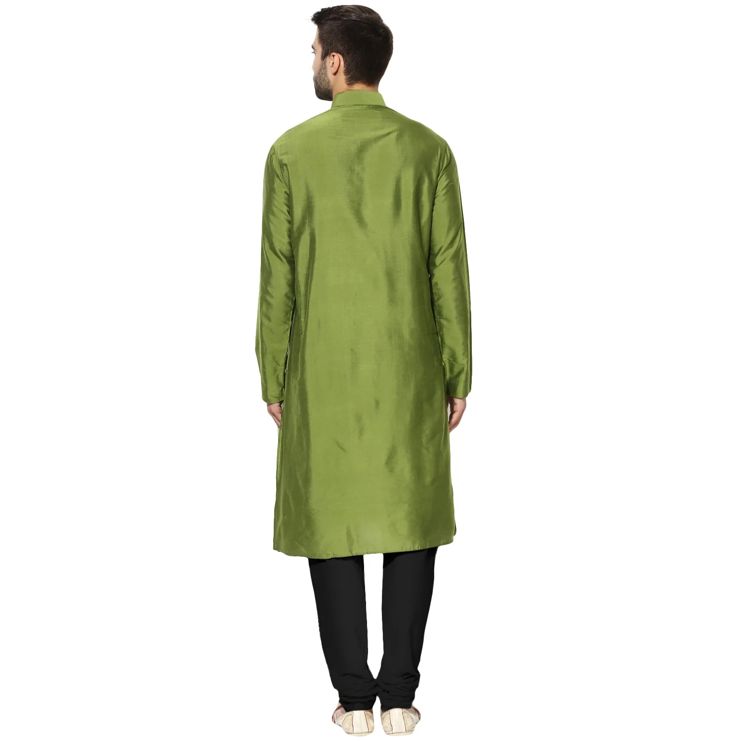 Green Solid Kurta with Black Churidar - Image 4