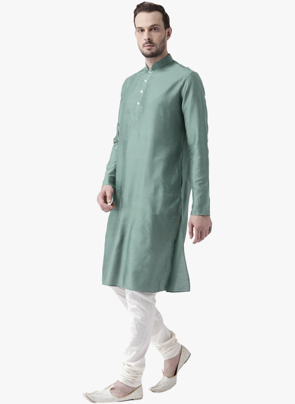 Men Green Kurta Churidar Set - Image 2