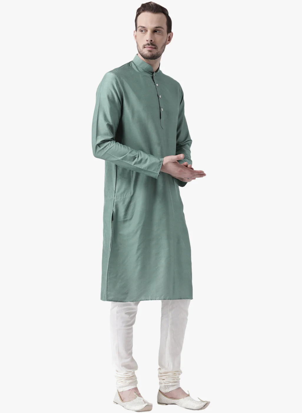 Men Green Kurta Churidar Set - Image 3