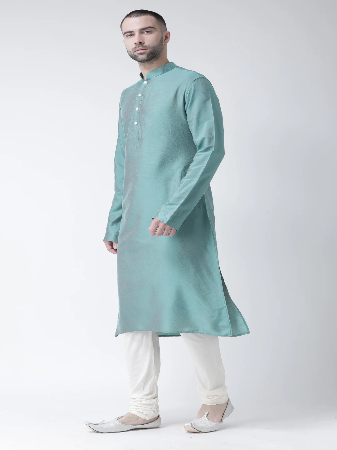 Men Green Kurta Churidar Set - Image 2