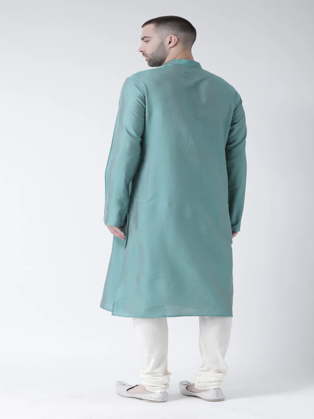 Men Green Kurta Churidar Set - Image 3
