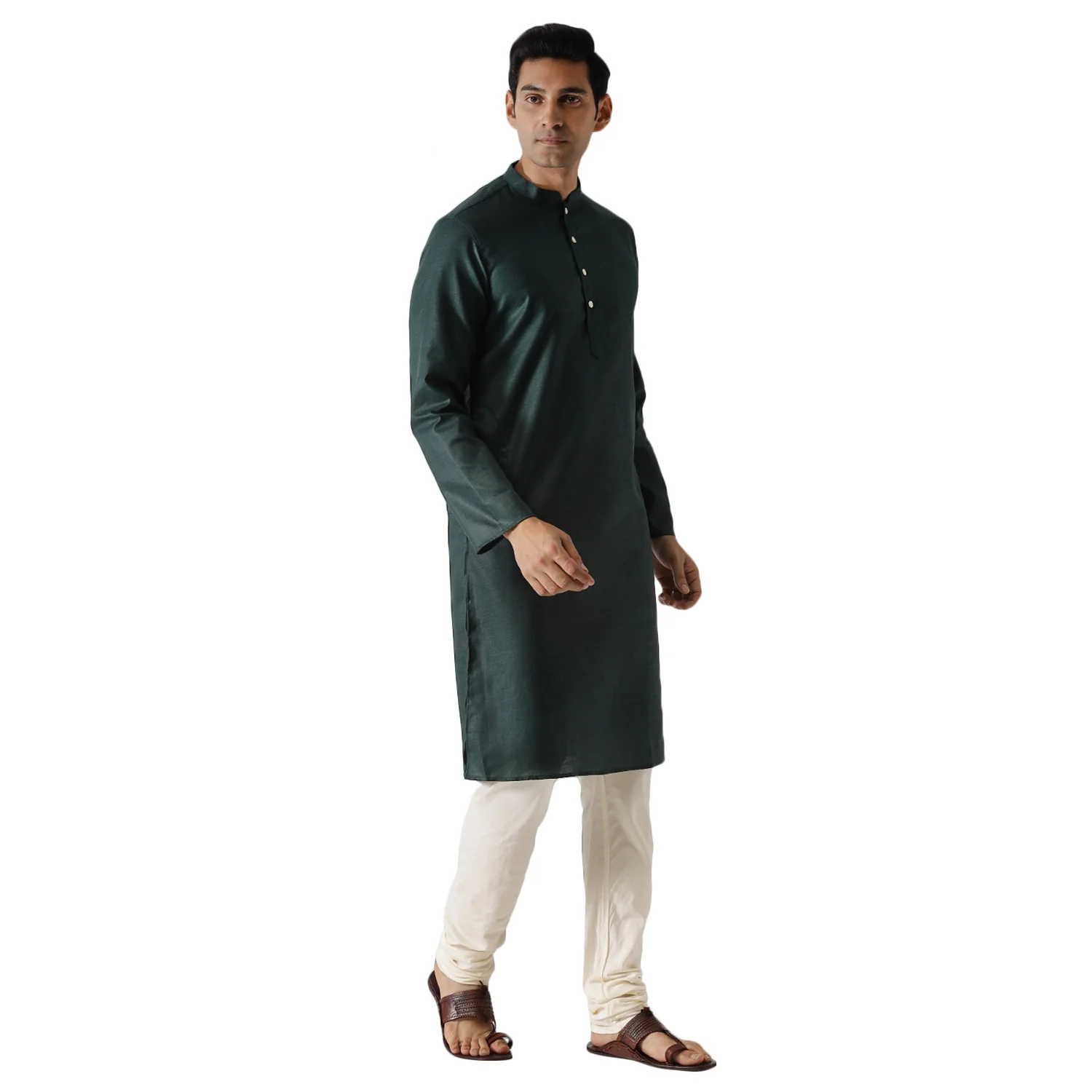 Dark Green Silk Blend Kurta Churidar Set - Image 2