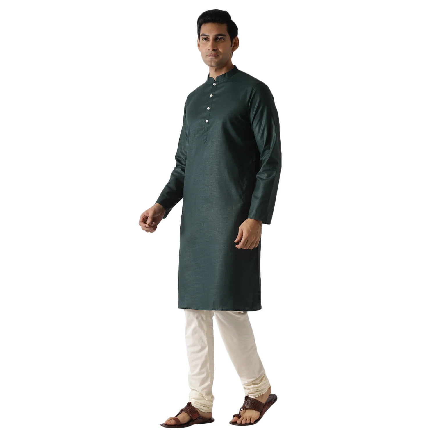 Dark Green Silk Blend Kurta Churidar Set - Image 3