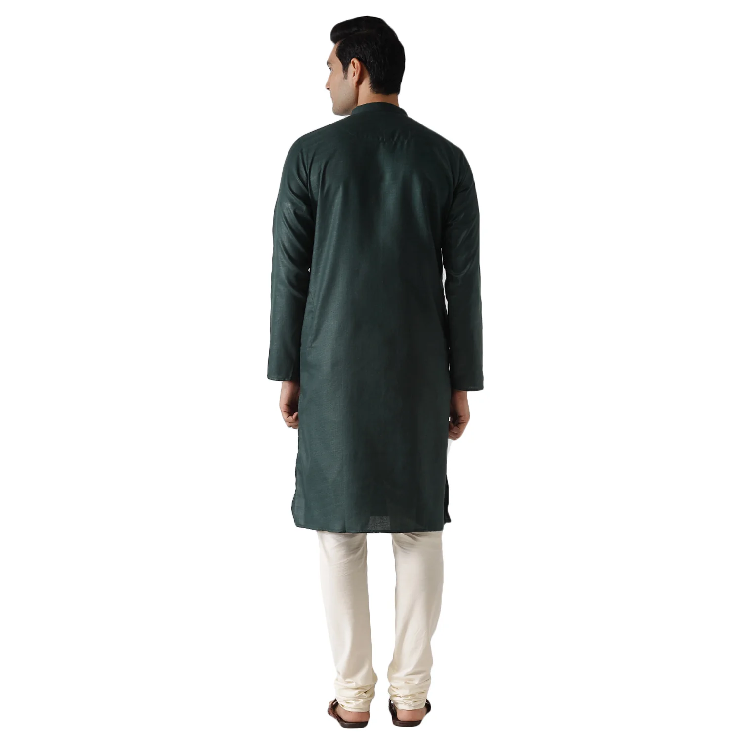 Dark Green Silk Blend Kurta Churidar Set - Image 4