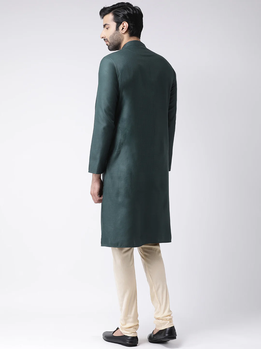 Dark Green Silk Blend Solid Kurta Churidar Set - Image 3
