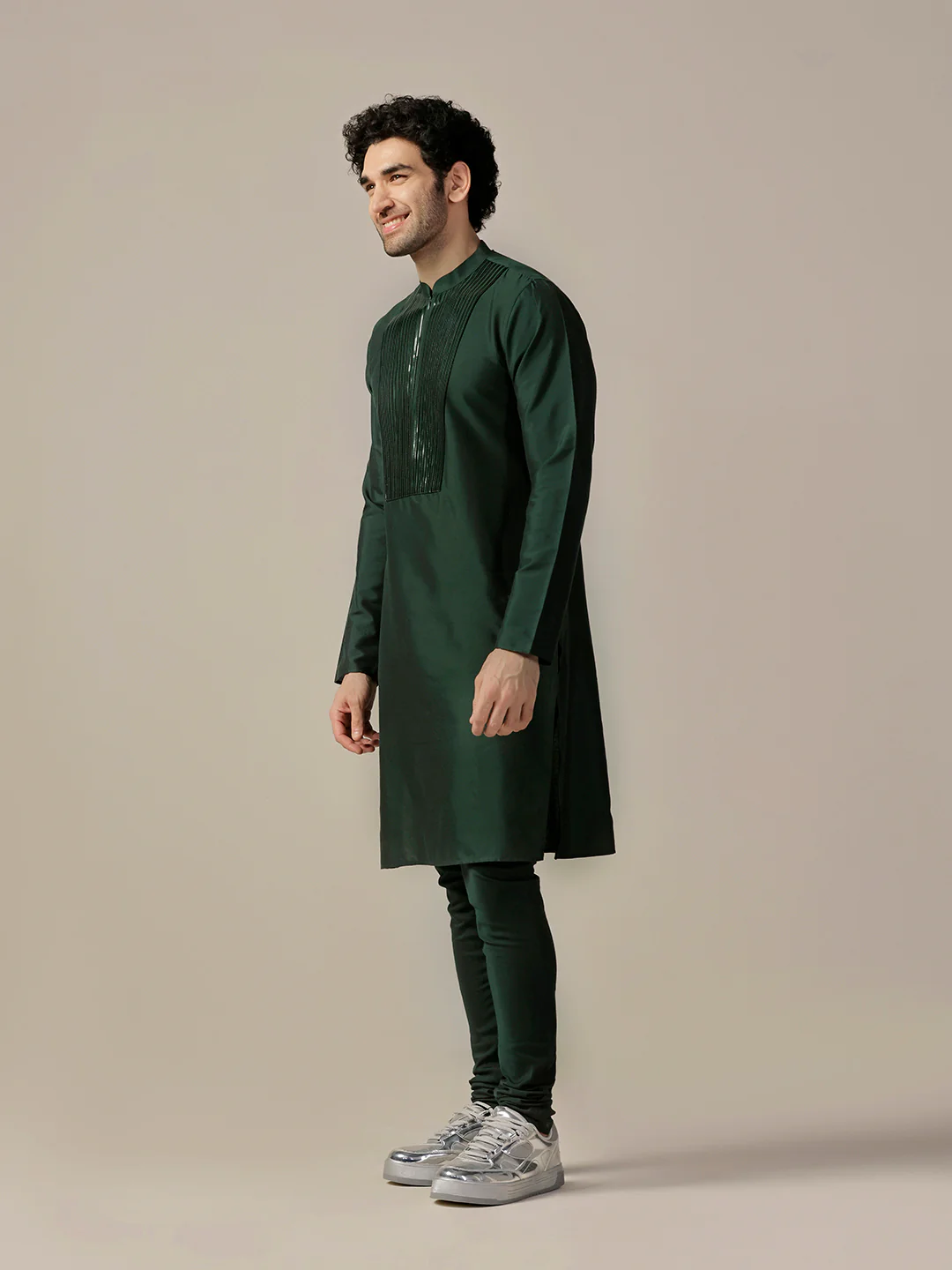 Men Green Kurta Churidar Set - Image 4