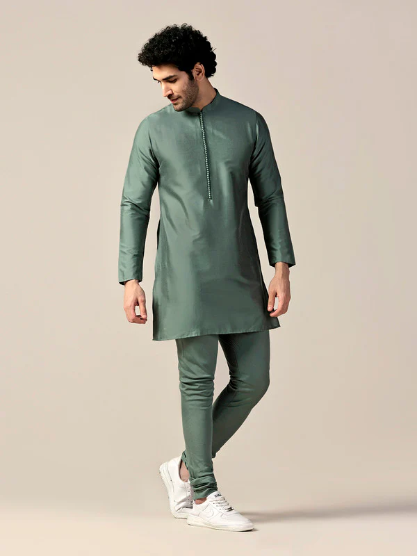 Sage Green Mid Kurta Trouser Set - Image 2