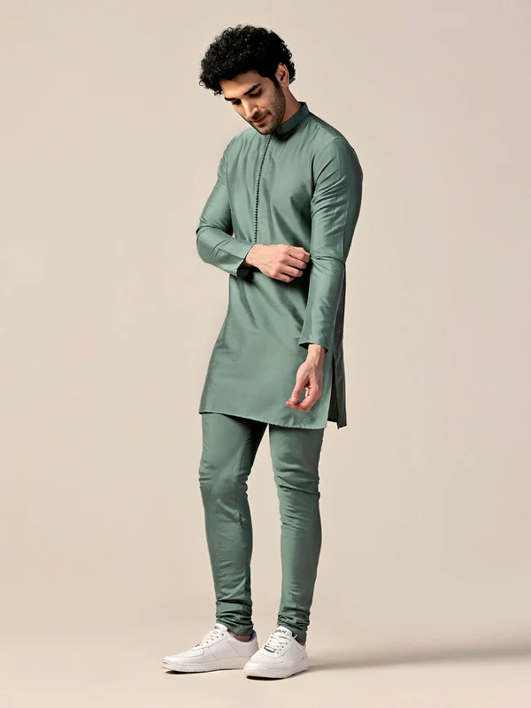 Sage Green Mid Kurta Trouser Set - Image 3