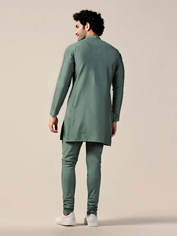 Sage Green Mid Kurta Trouser Set - Image 4