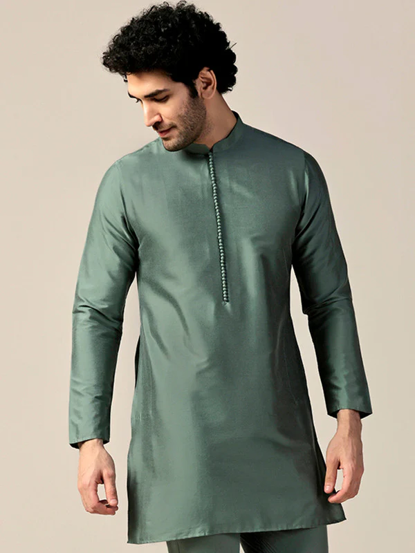 Sage Green Mid Kurta Trouser Set - Image 5
