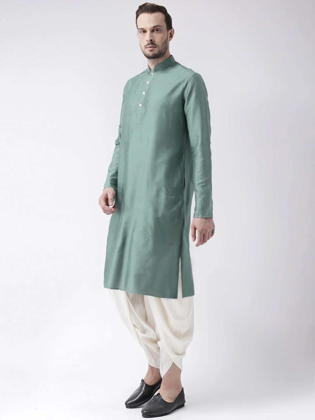 Cream Silk Blend Kurta with Beige Dhoti - Image 2