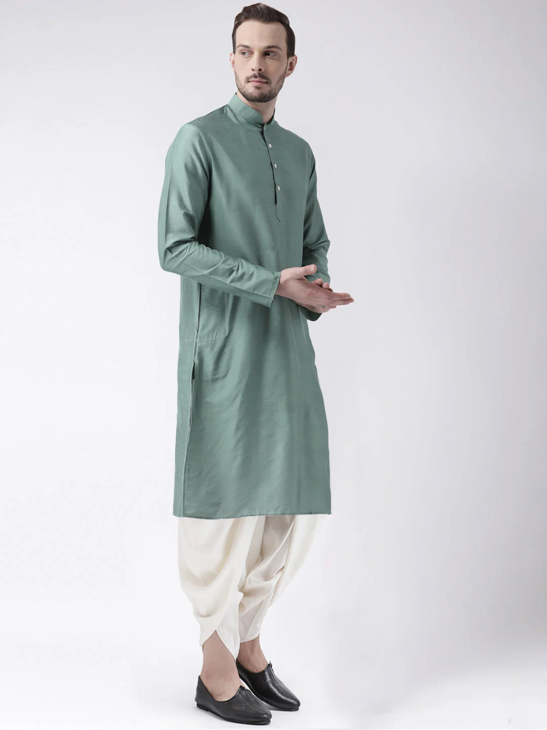 Cream Silk Blend Kurta with Beige Dhoti - Image 3