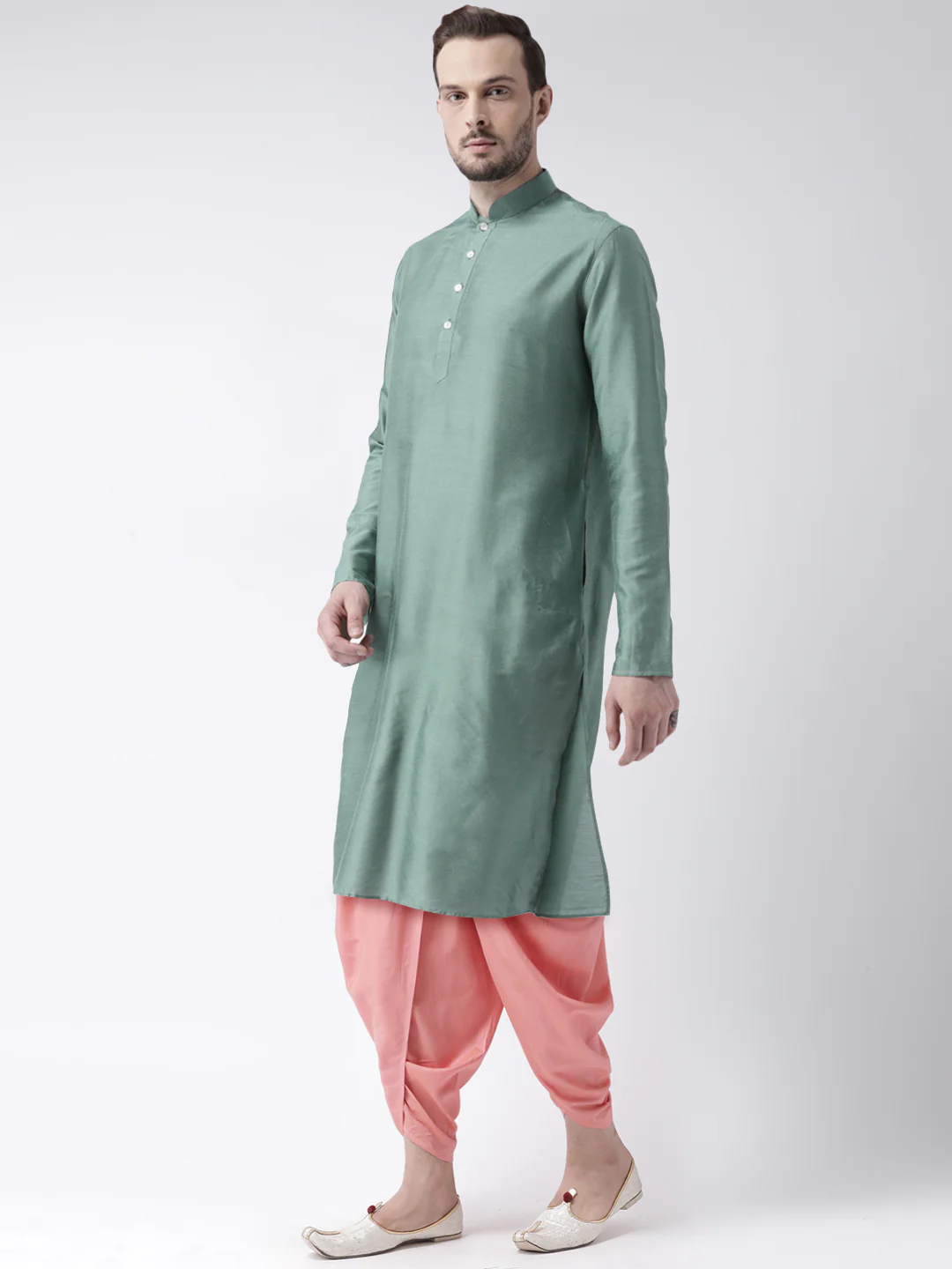 Mint Green Kurta Dhoti Set - Image 3