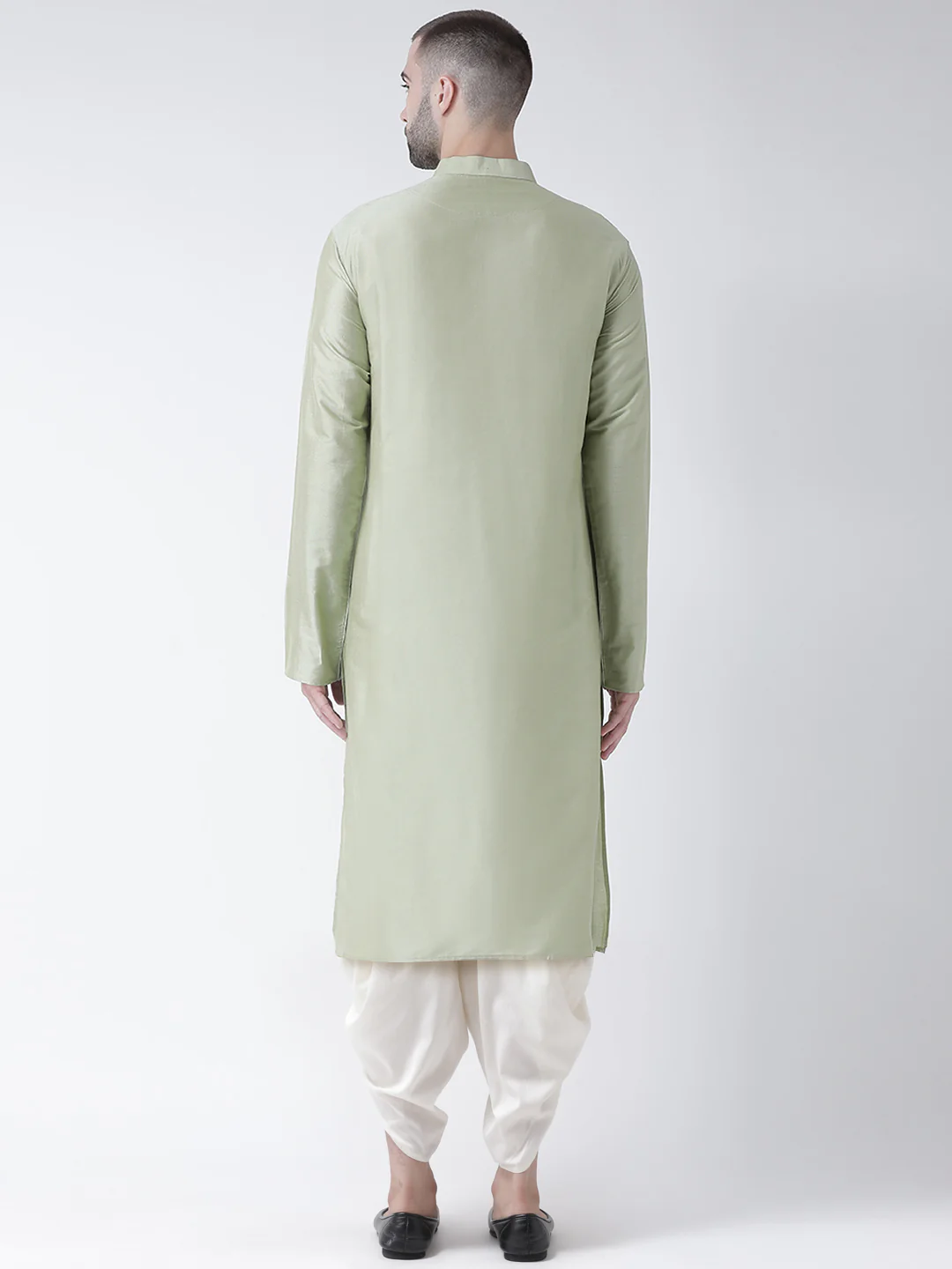 Light Green Silk Blend Solid Kurta Dhoti - Image 3