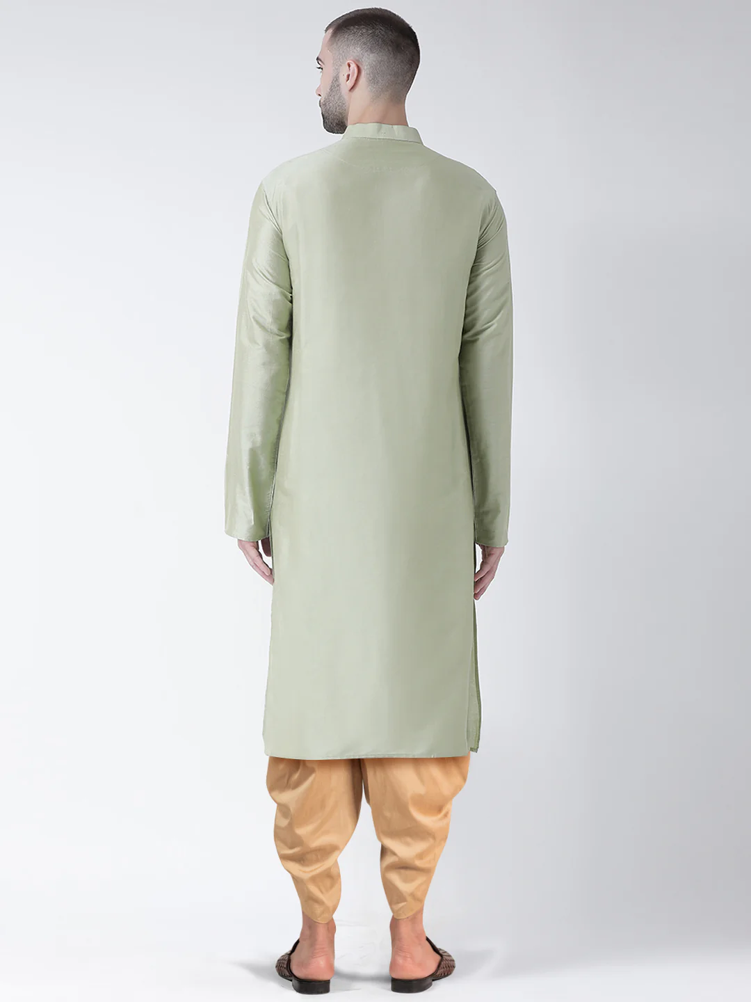 Mint Green Kurta Golden Dhoti Set - Image 3
