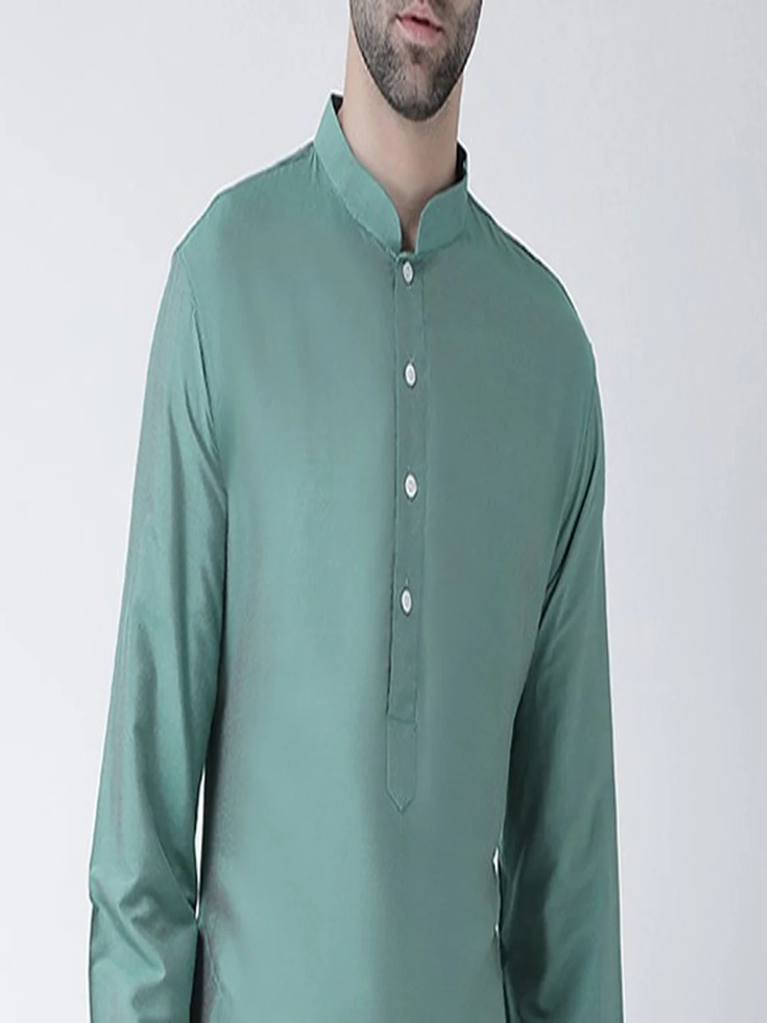 Green Silk Blend Solid Long Kurta - Image 4