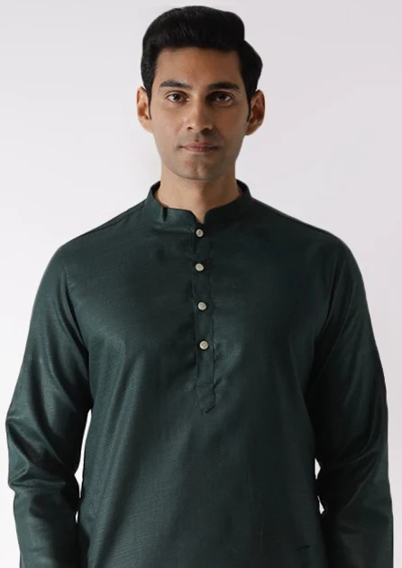 Dark Green Silk Kurta with Beige Dhoti - Image 5
