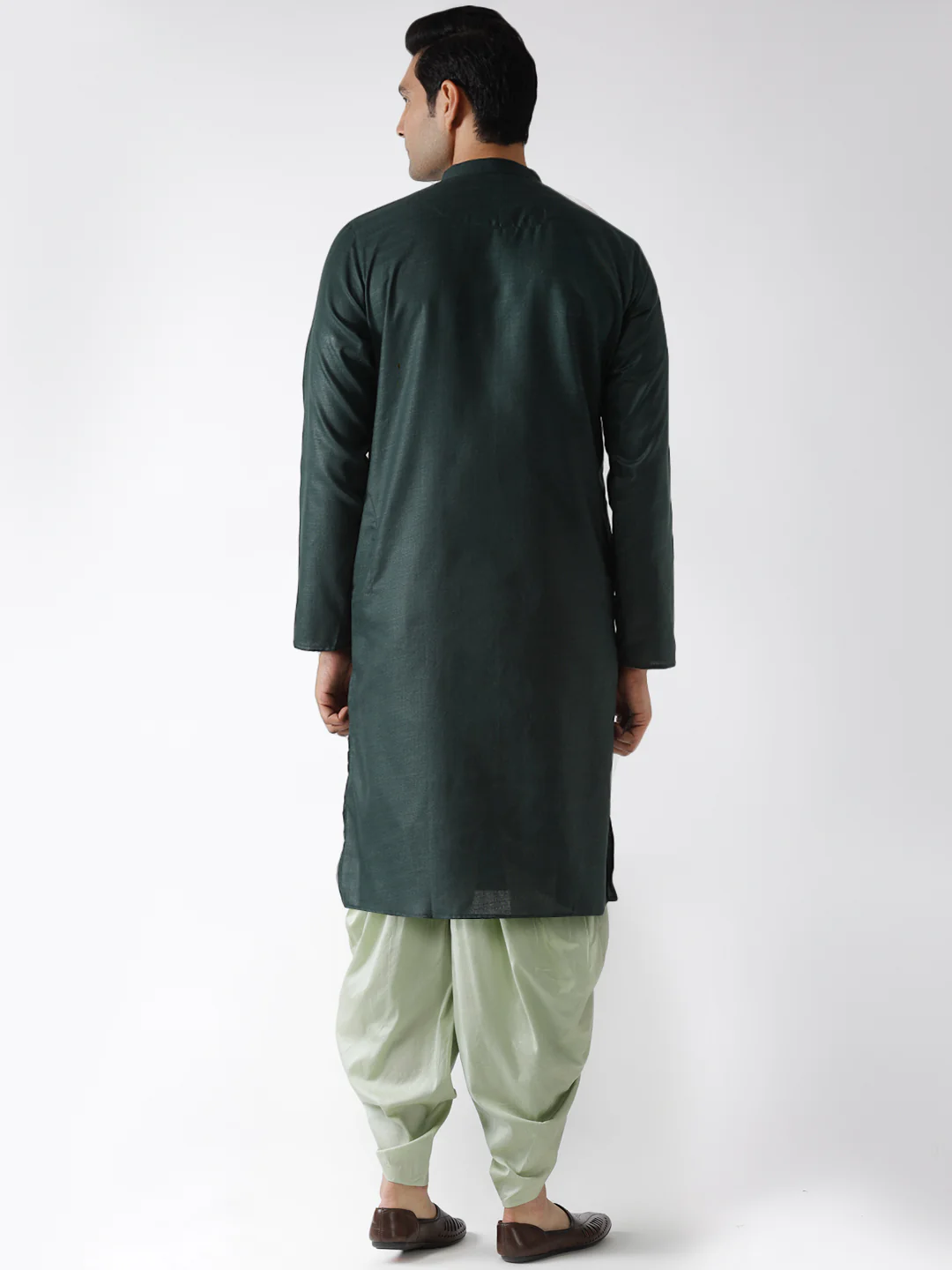 Dark Green Solid Kurta with Light Green Dhoti - Image 4