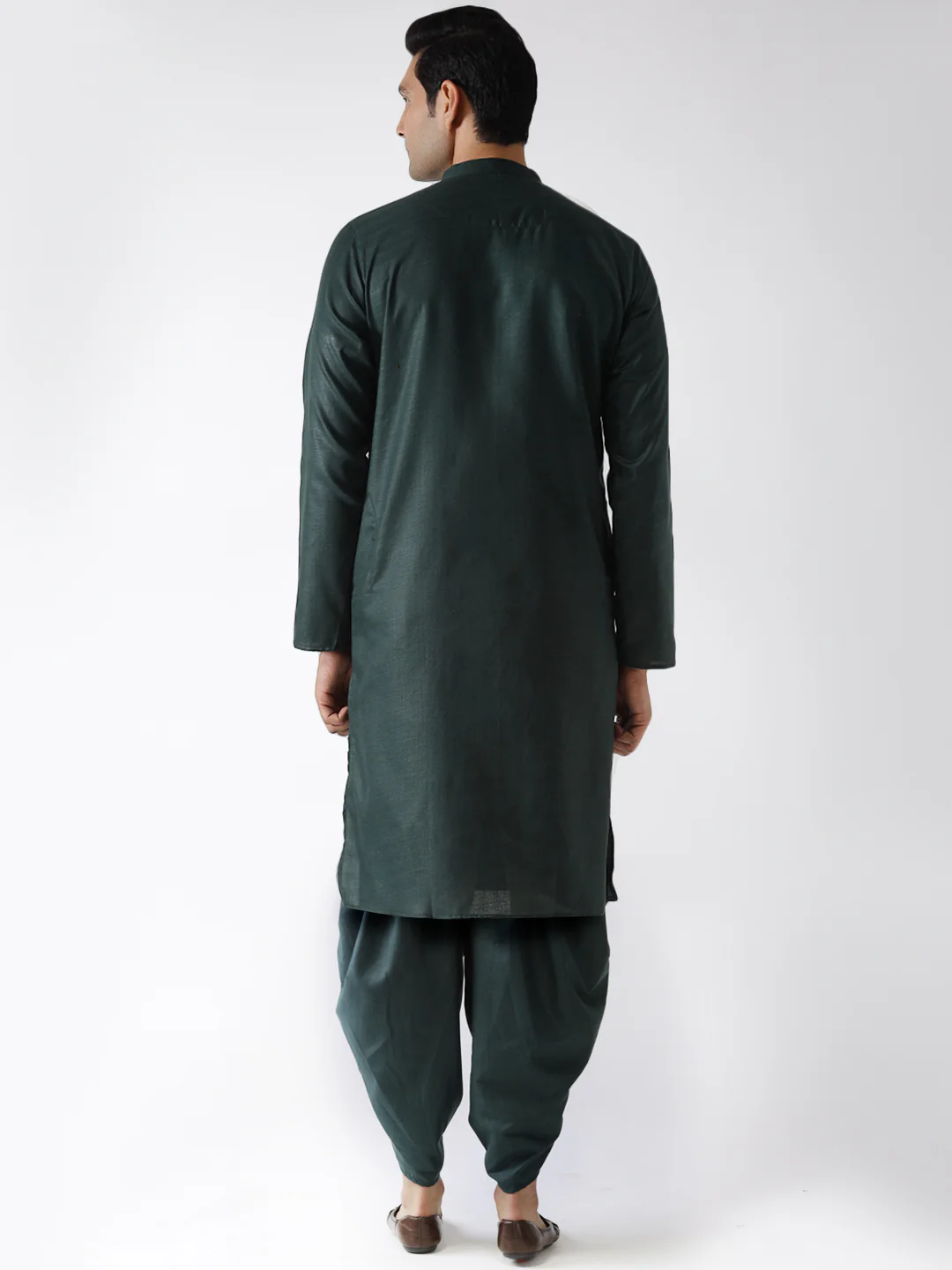 Bottle Green Solid Kurta Dhoti Set - Image 4