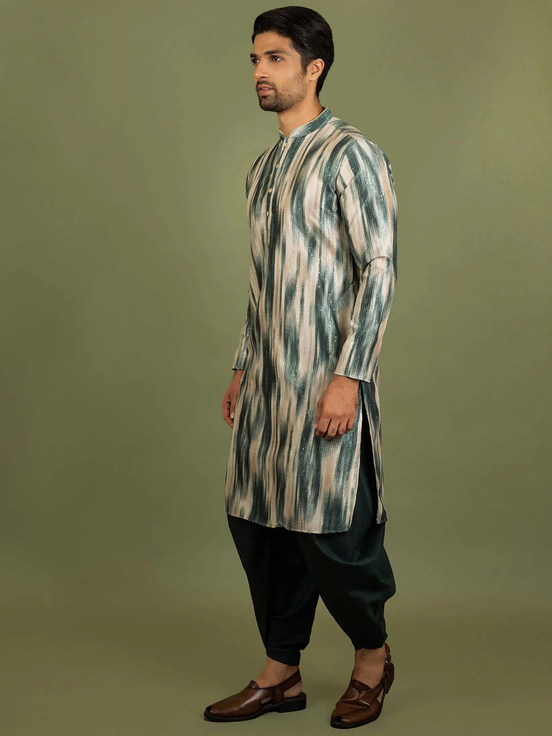 Men Green Kurta Dhoti Set - Image 3