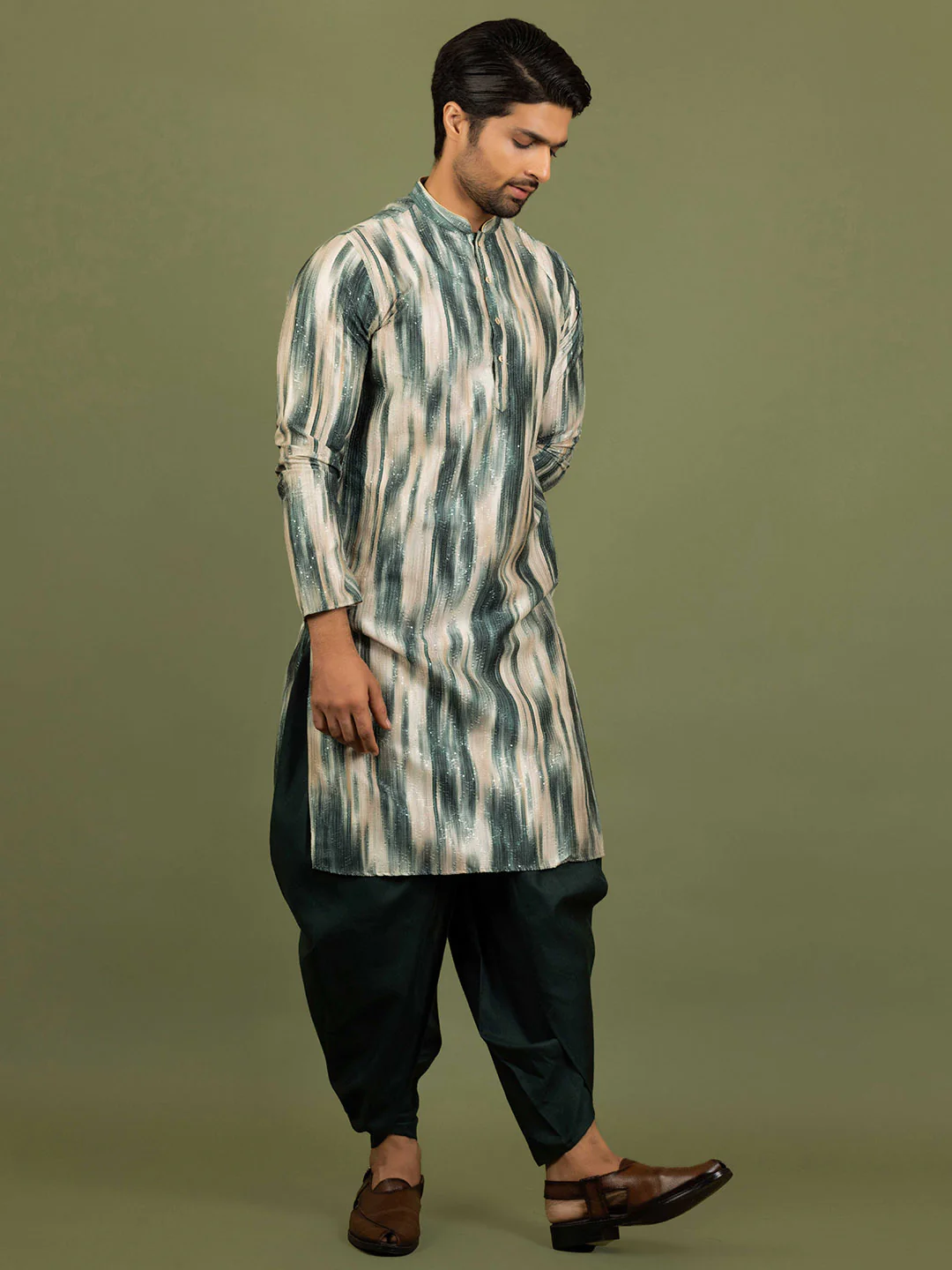 Men Green Kurta Dhoti Set - Image 7
