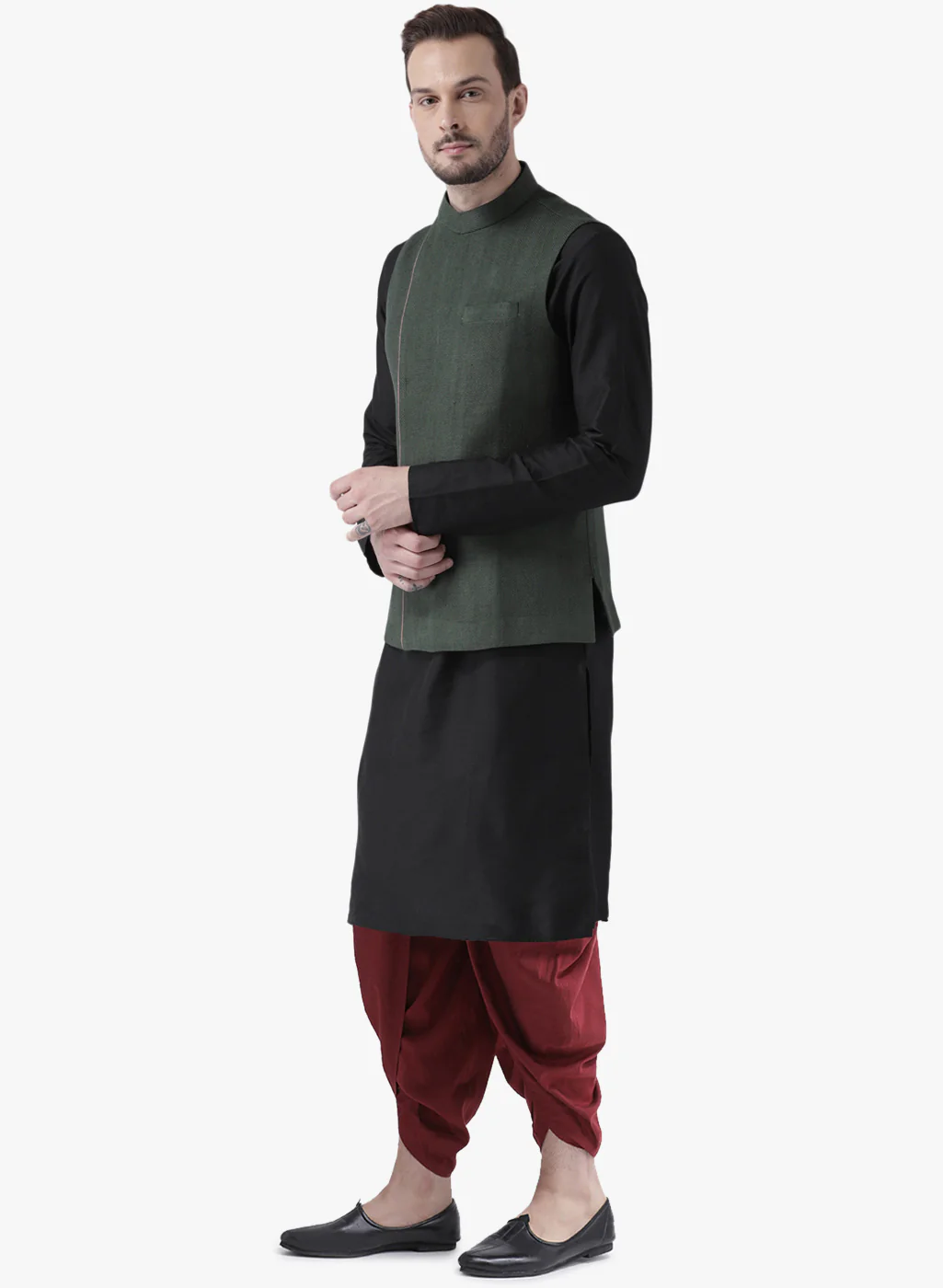 Kisah Men Green Kurta Jacket Dhoti  Set - Image 2