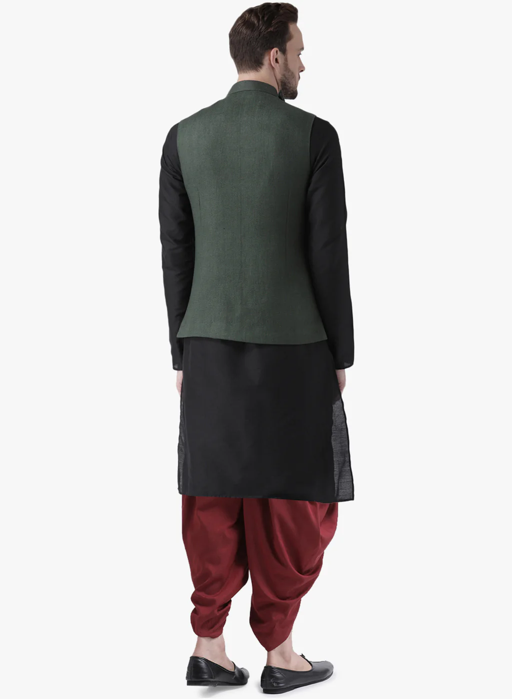 Kisah Men Green Kurta Jacket Dhoti  Set - Image 3