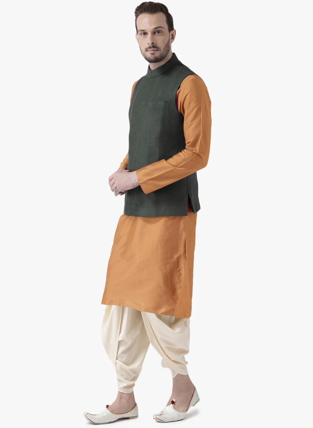 Kisah Men Green Kurta Jacket Dhoti  Set - Image 2