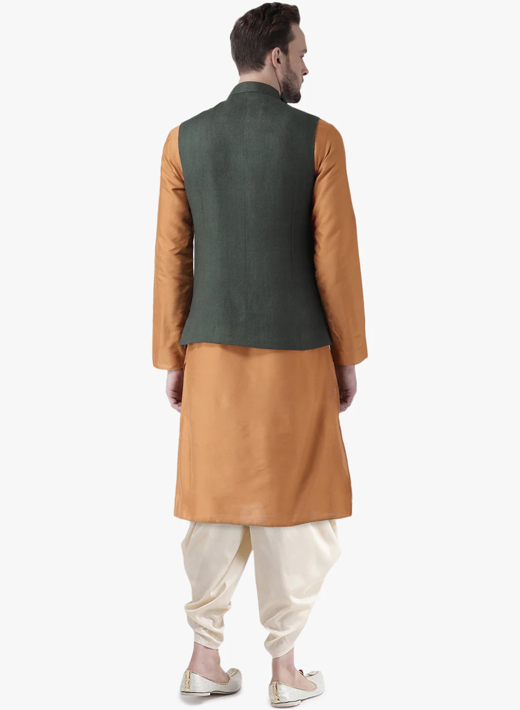 Kisah Men Green Kurta Jacket Dhoti  Set - Image 3