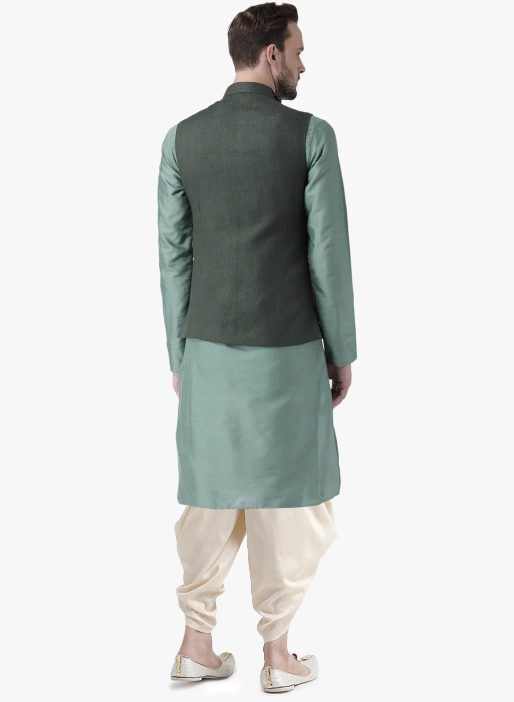 Kisah Men Green Kurta Jacket Dhoti  Set - Image 3