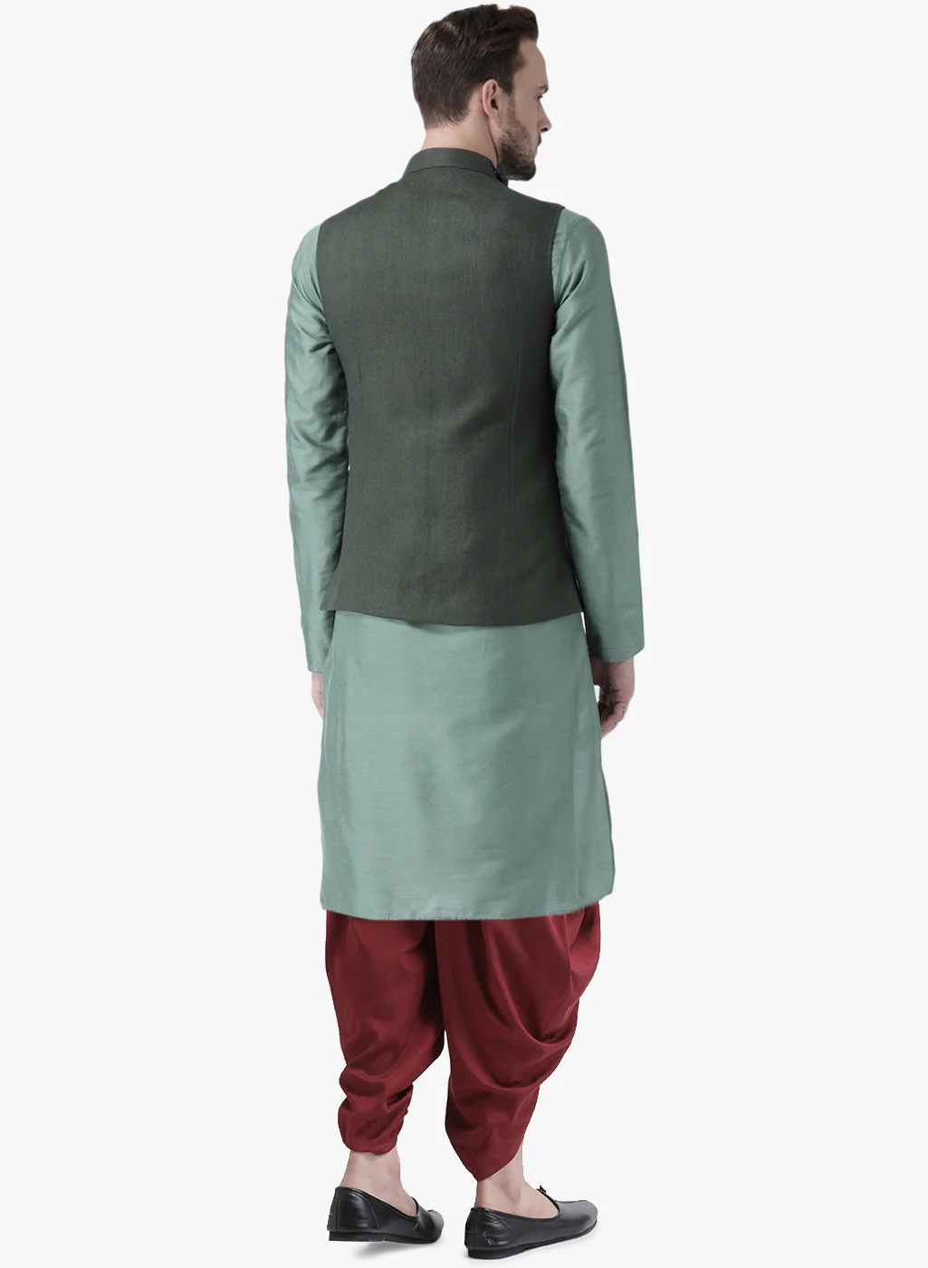 Kisah Men Green Kurta Jacket Dhoti  Set - Image 3
