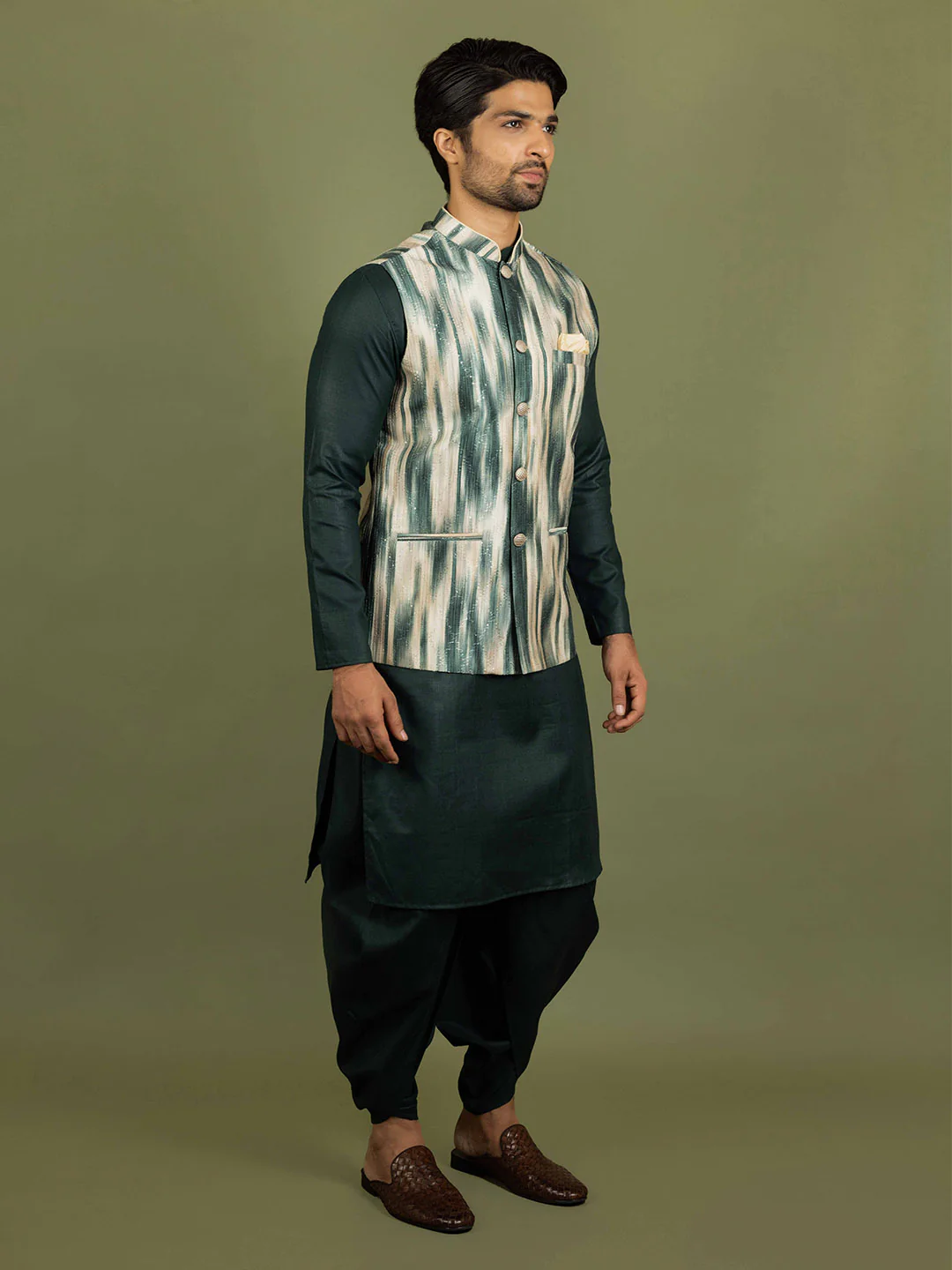 Kisah Men Green Kurta Jacket Dhoti Set - Image 2