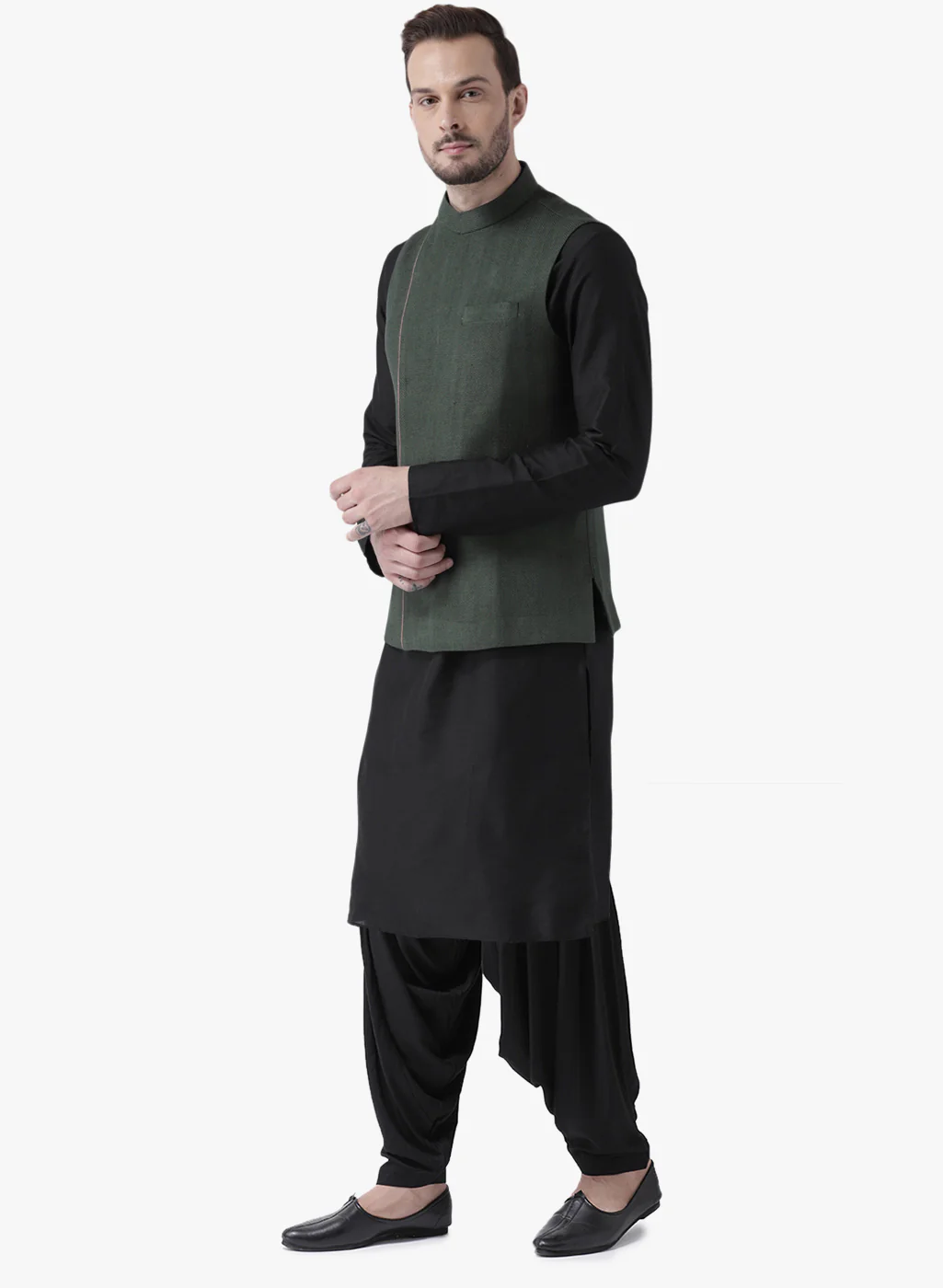 Kisah Men Green Kurta Jacket Patiala  Set - Image 2