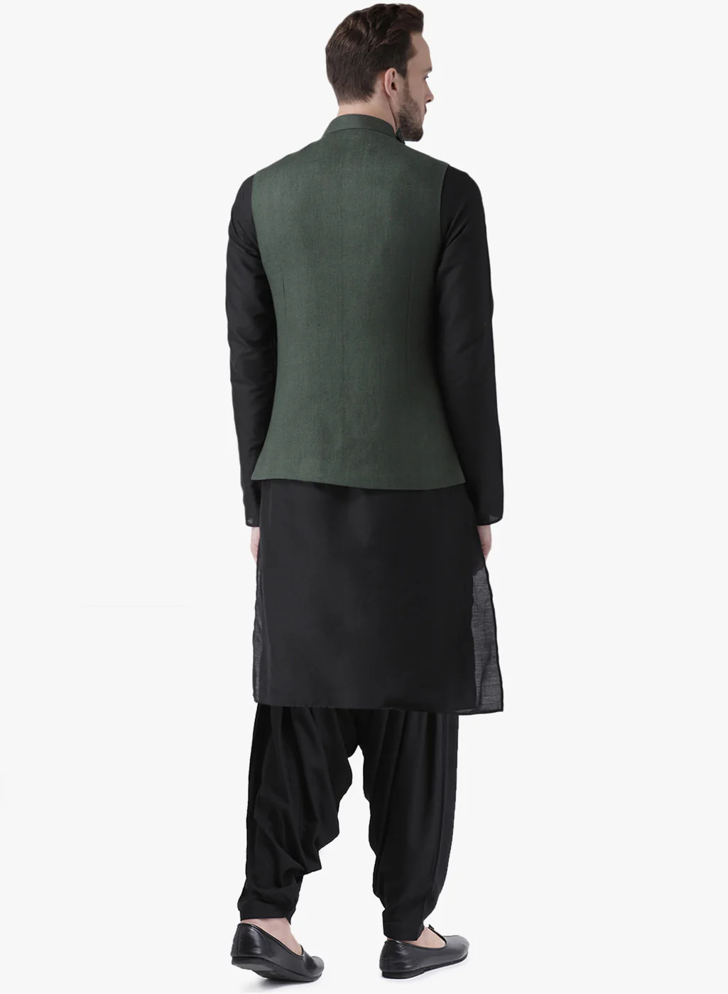 Kisah Men Green Kurta Jacket Patiala  Set - Image 3