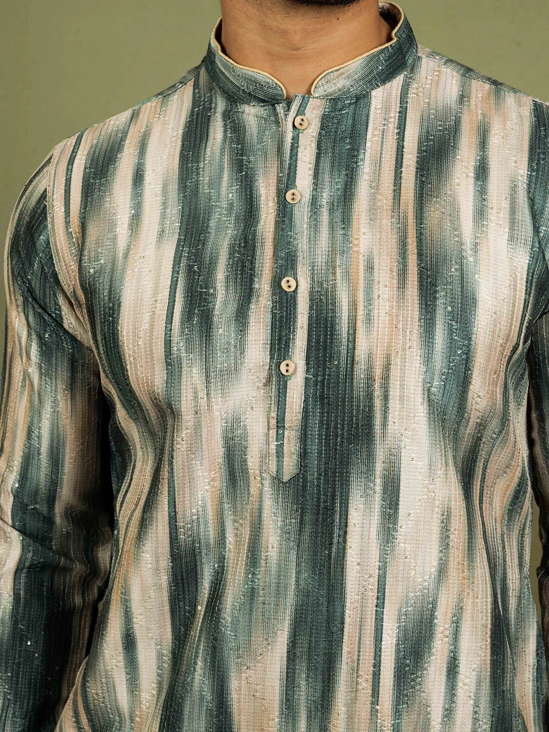 Men Green Abstract Kurta - Image 5