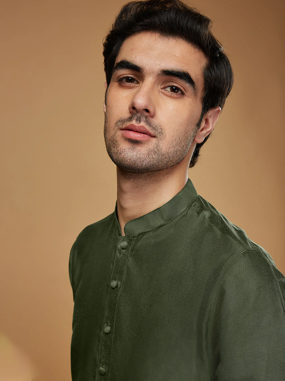 Green Silk Blend Solid Long Kurta - Image 5